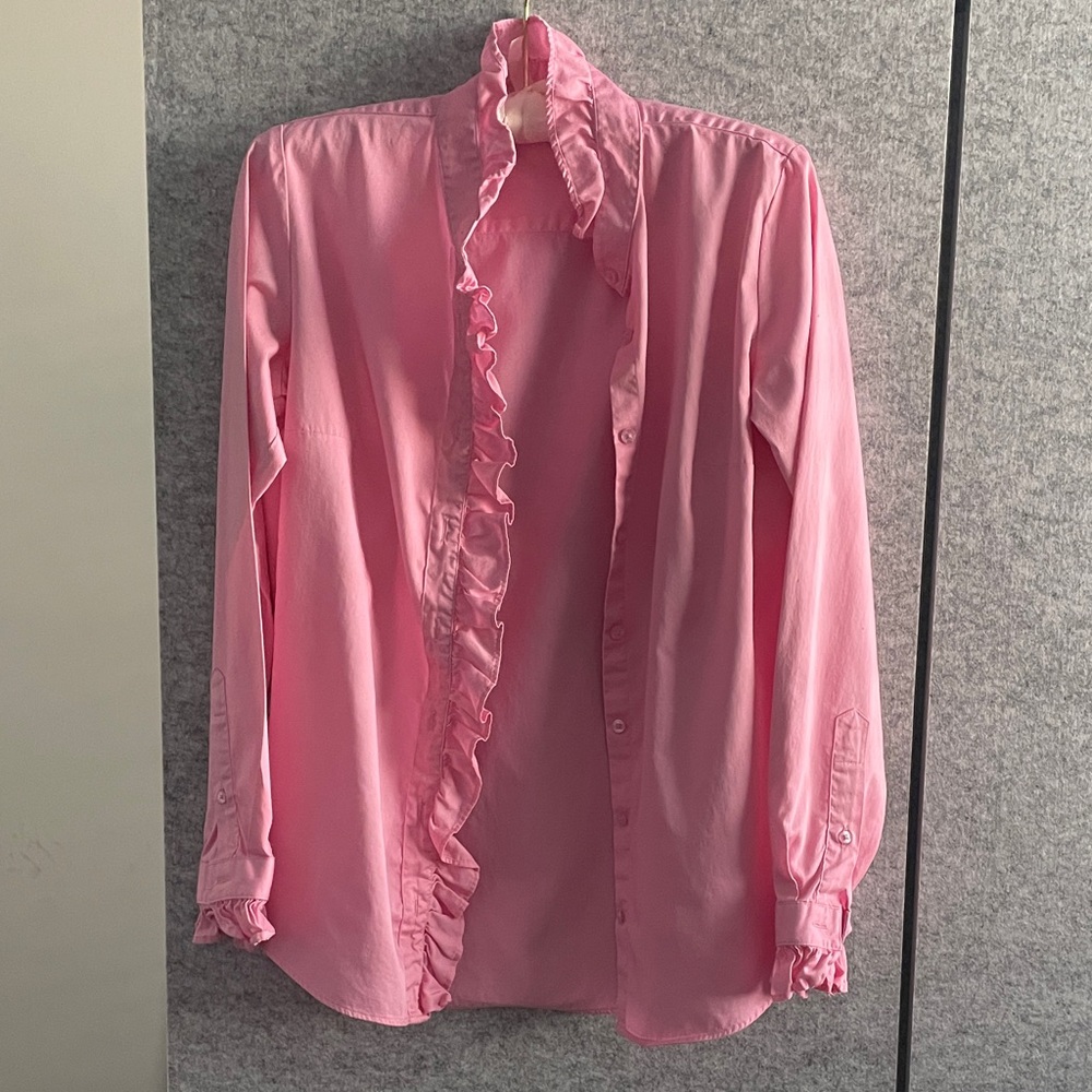 Pink Ruffled Button-Up Cotton Shirt